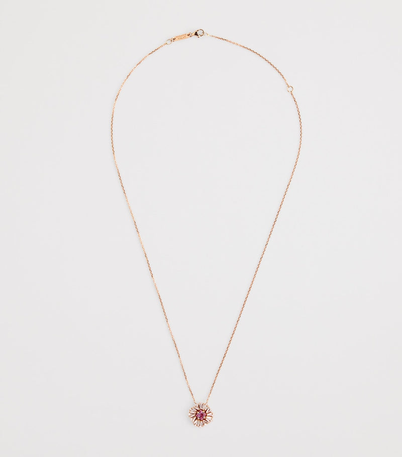 Suzanne Kalan princess flower rose gold necklace with diamonds and pink sapphire (British brand)