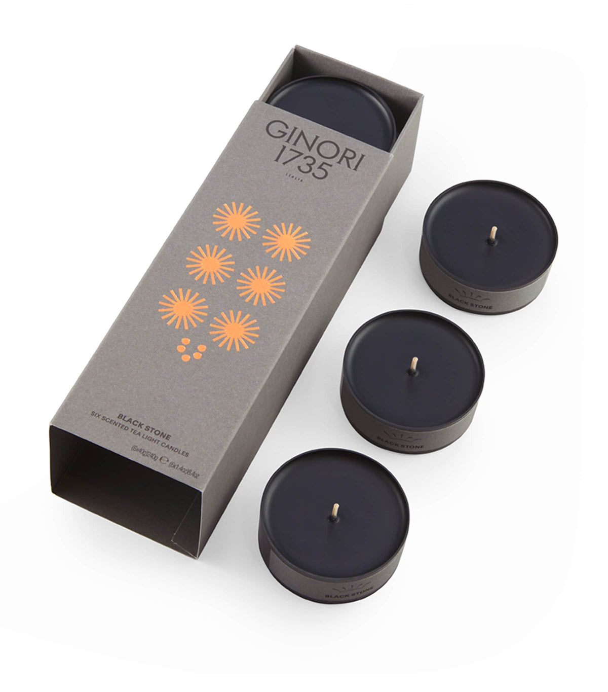Ginori 1735 Black Stone tealight candle set, 6 x 288g, UK version