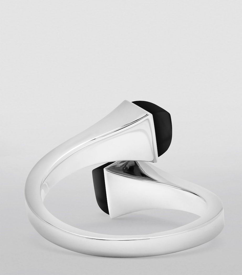 Marli New York Cleo ring in 18kt white gold with diamonds and black onyx, imported from the UK