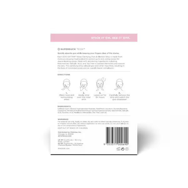Zitsticka Goo Getter Nose Strips 8-pack, UK version for skincare purposes