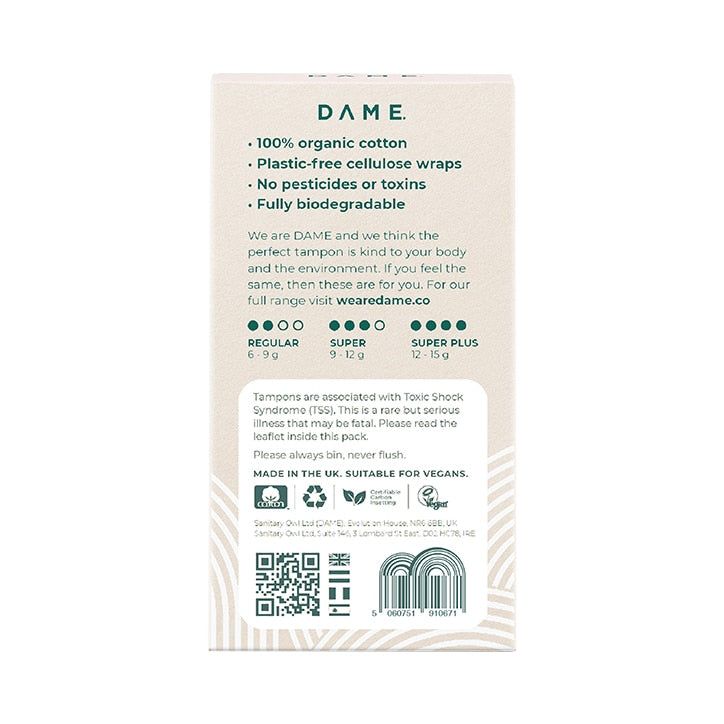 DAME Super Cotton Tampons 16 Pack