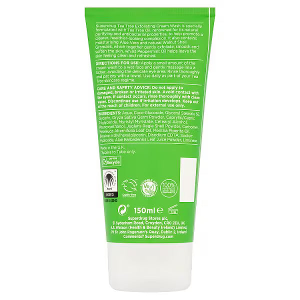 Tea Tree exfoliating cream wash facial cleanser 150ml (British brand)