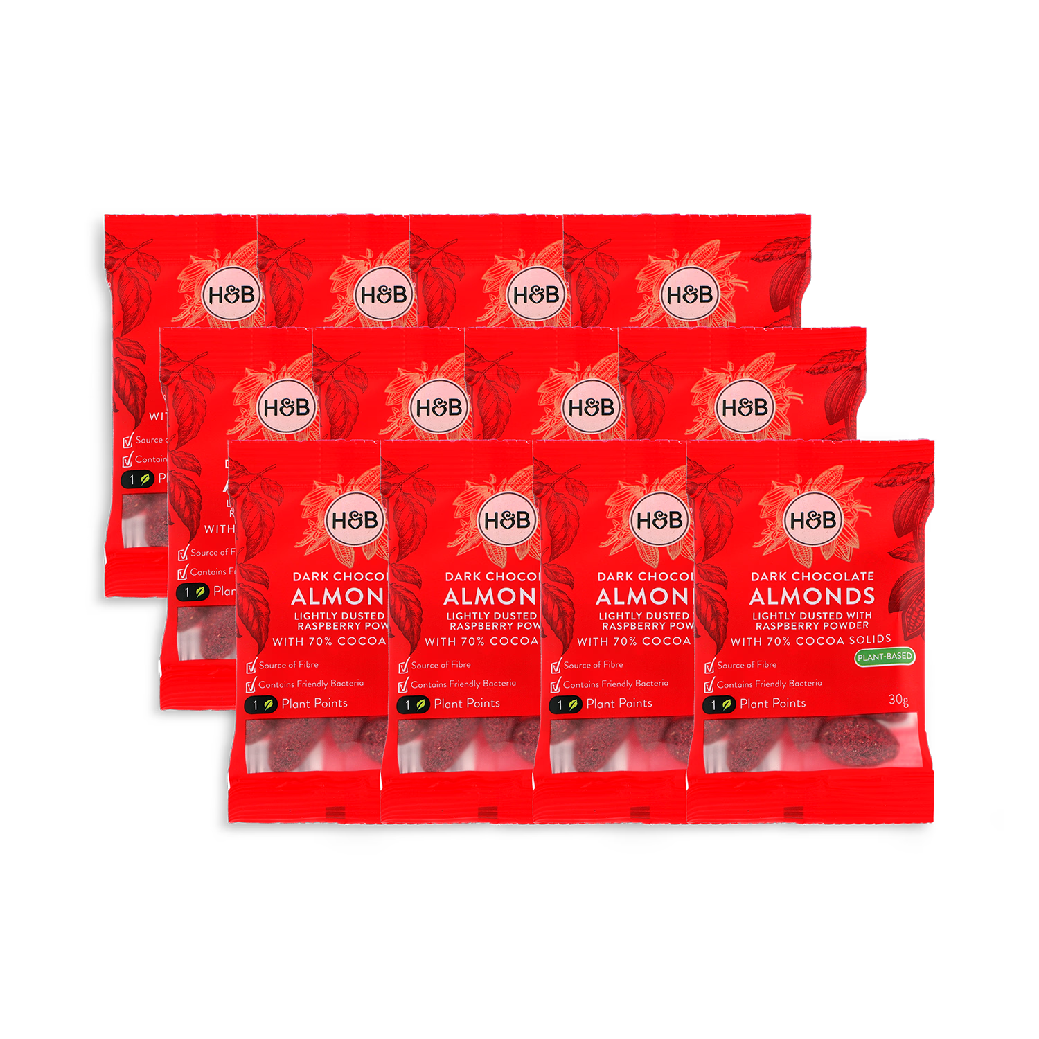 Holland & Barrett dark chocolate raspberry almonds 12 x 30g - British product