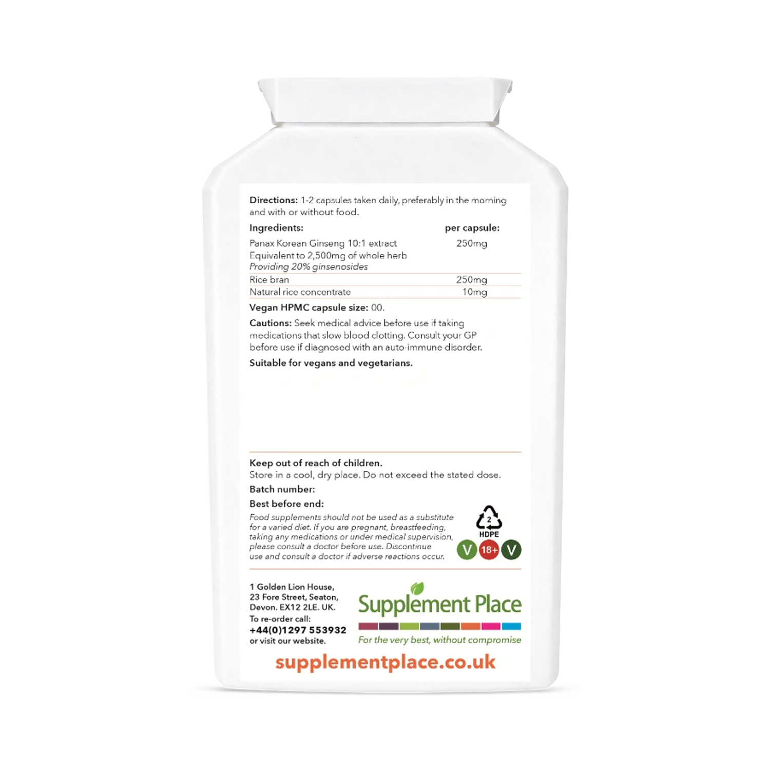 Supplement Place Panax Korean Ginseng 20% ginsenosides 120 capsules, imported from the UK