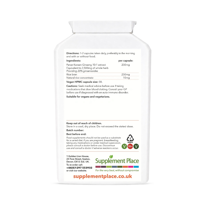 Supplement Place Panax Korean Ginseng 20% ginsenosides 120 capsules, imported from the UK