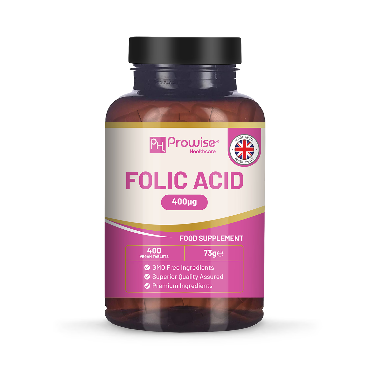 Prowise Healthcare folic acid supplement 400mcg 400 tablets, imported from the UK