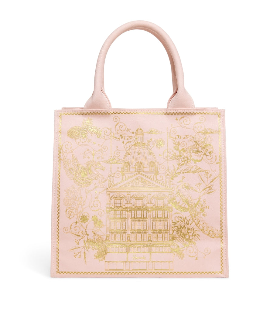 Harrods small gold building shopper bag in cotton canvas, UK version