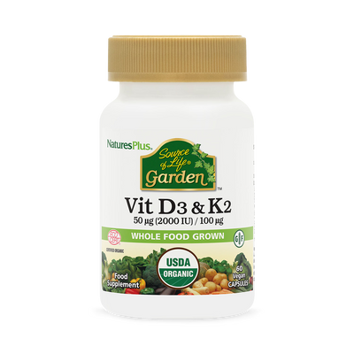 Holland & Barrett Nature's Plus Source of Life Garden Vitamins D3 & K2 Dietary Supplement Capsules 60 Capsules- Buy online at McGrocer