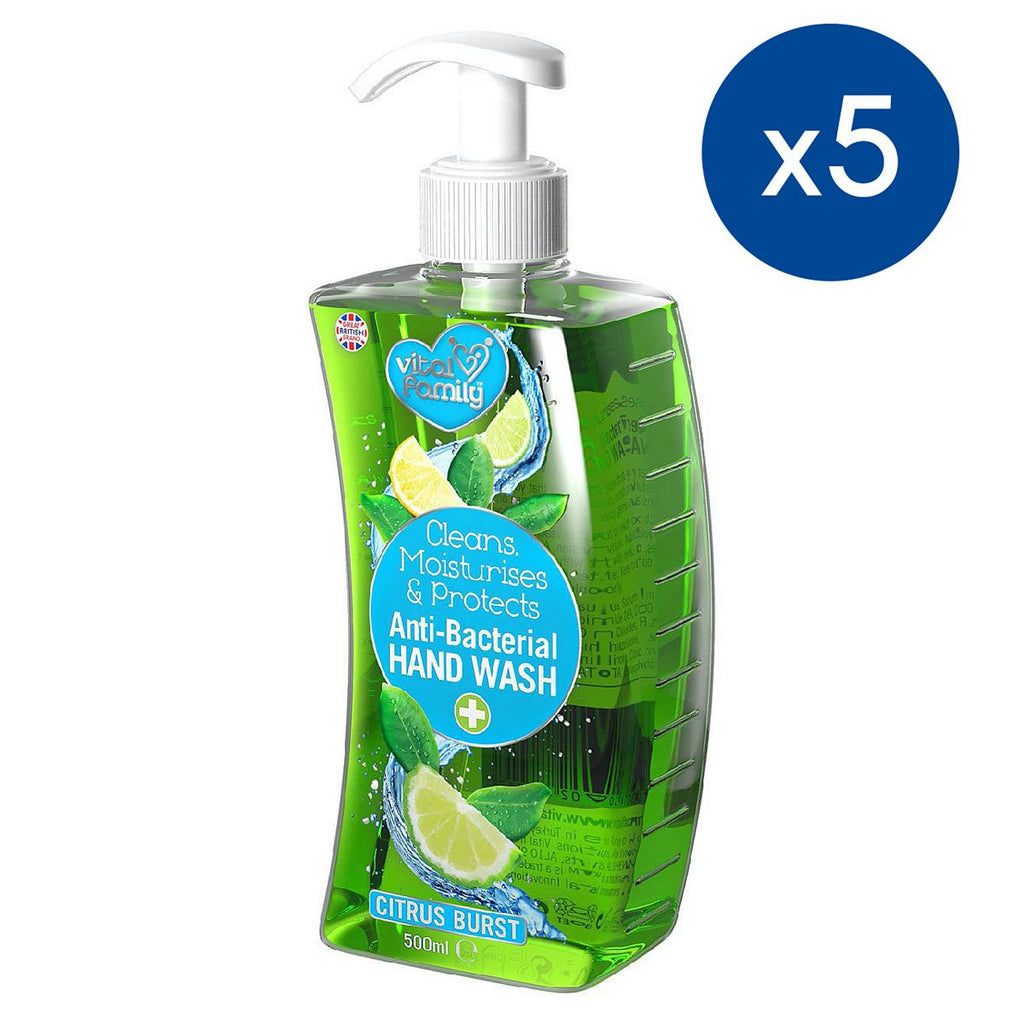 Pack of 5 Vital Family Citrus Burst Anti-bacterial Hand Wash 500ml