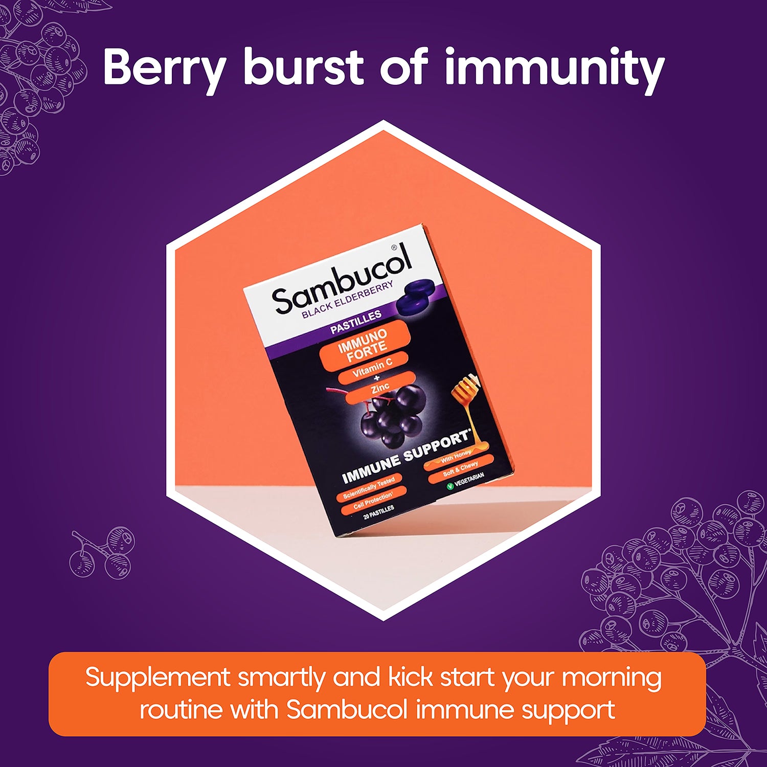 Sambucol Immuno Forte Pastilles Blackcurrant (British brand)