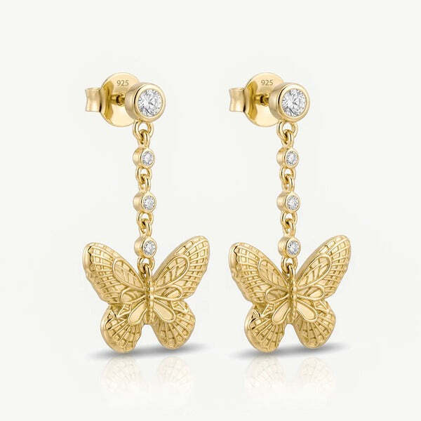 MUCHV gold drop earrings with butterfly charm, imported from the UK