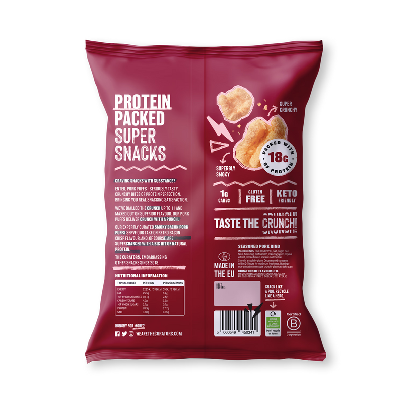 The Curators smoky bacon pork puffs 25g - British product