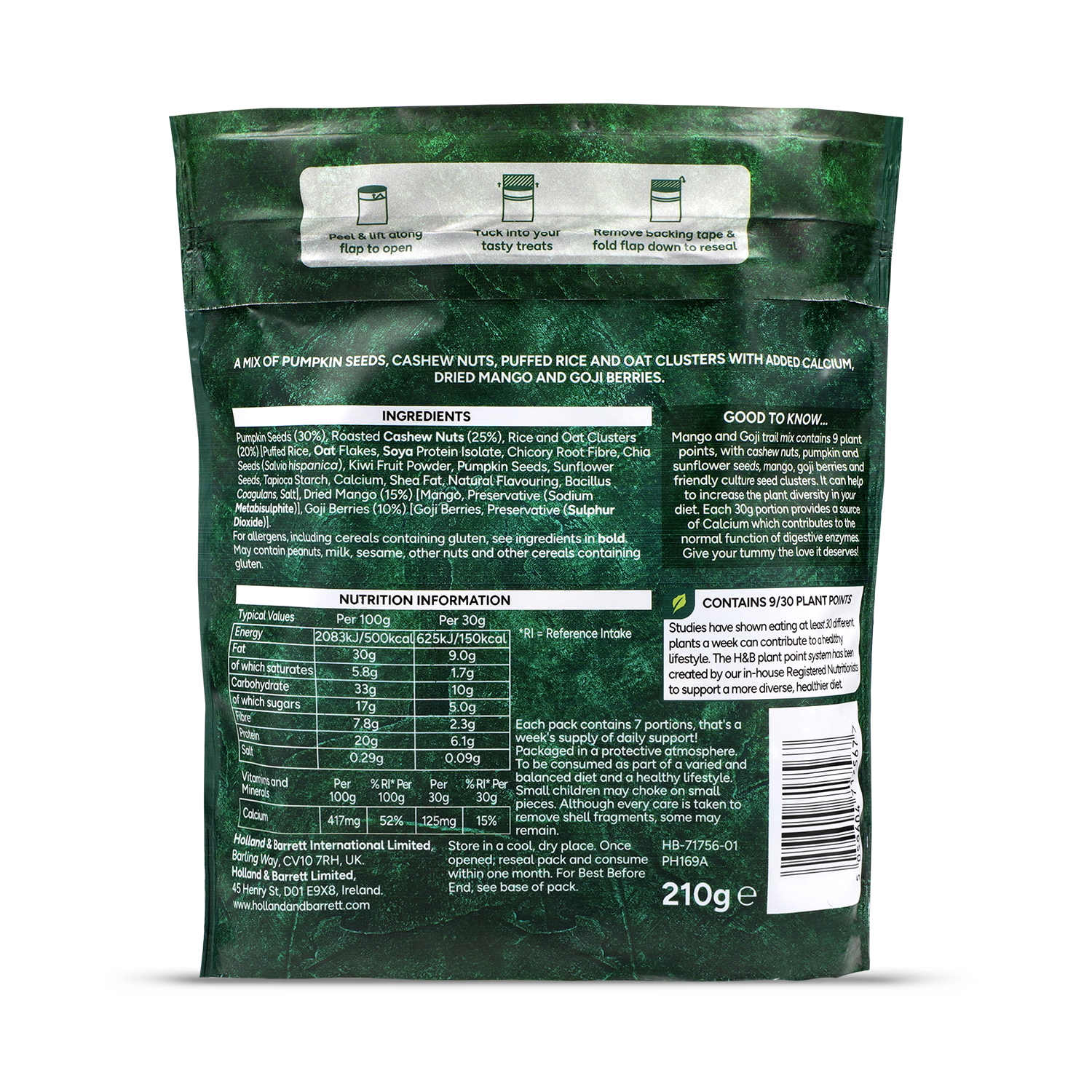 Holland & Barrett Mango & Goji Trail Mix 210g (British brand)