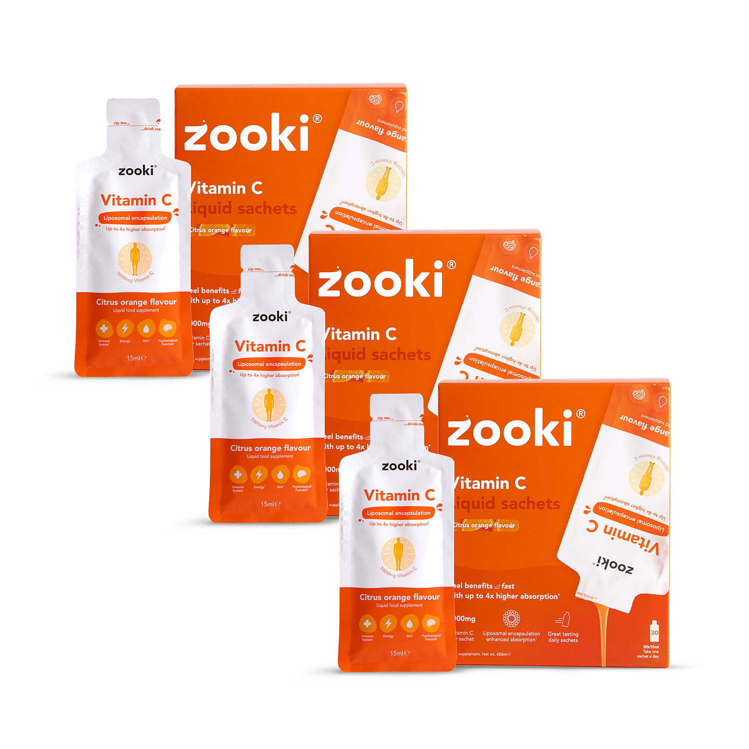 Zooki vitamin C liposomal 1000mg citrus orange 90 sachets - British product