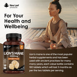 New Leaf Lion's Mane Mushroom 2000mg 180 tablets, UK version