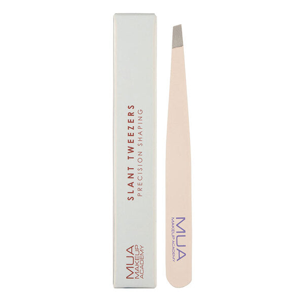 MUA slanted tip tweezers for eyebrow grooming, imported from the UK