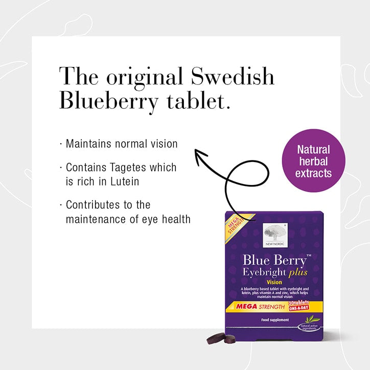 New Nordic BlueBerry Eyebright Plus One-a-Day 30 Tablets Eye Care Vitamins Holland&Barrett   