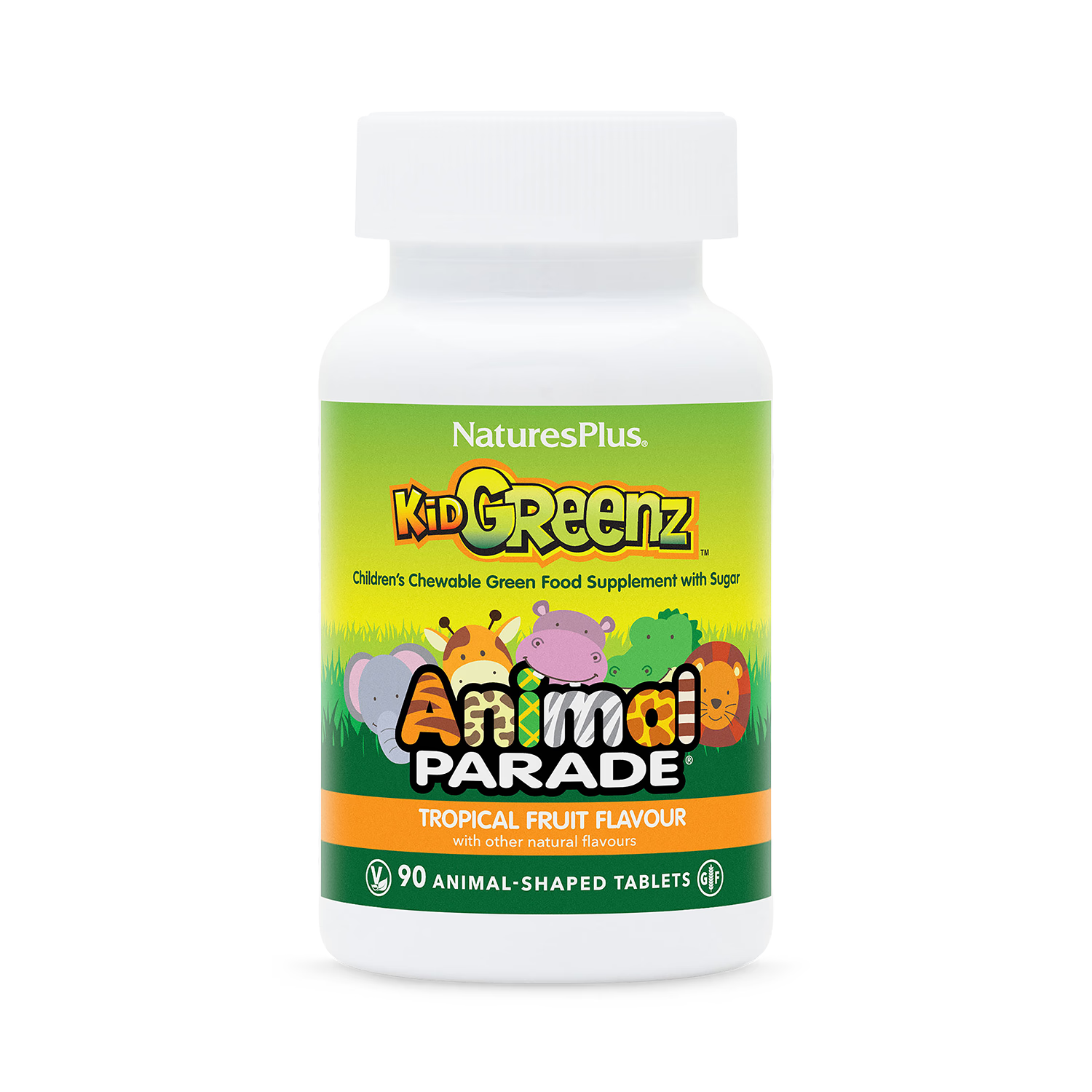 NaturesPlus KidGreenz tropical fruit 90 chewables - British product