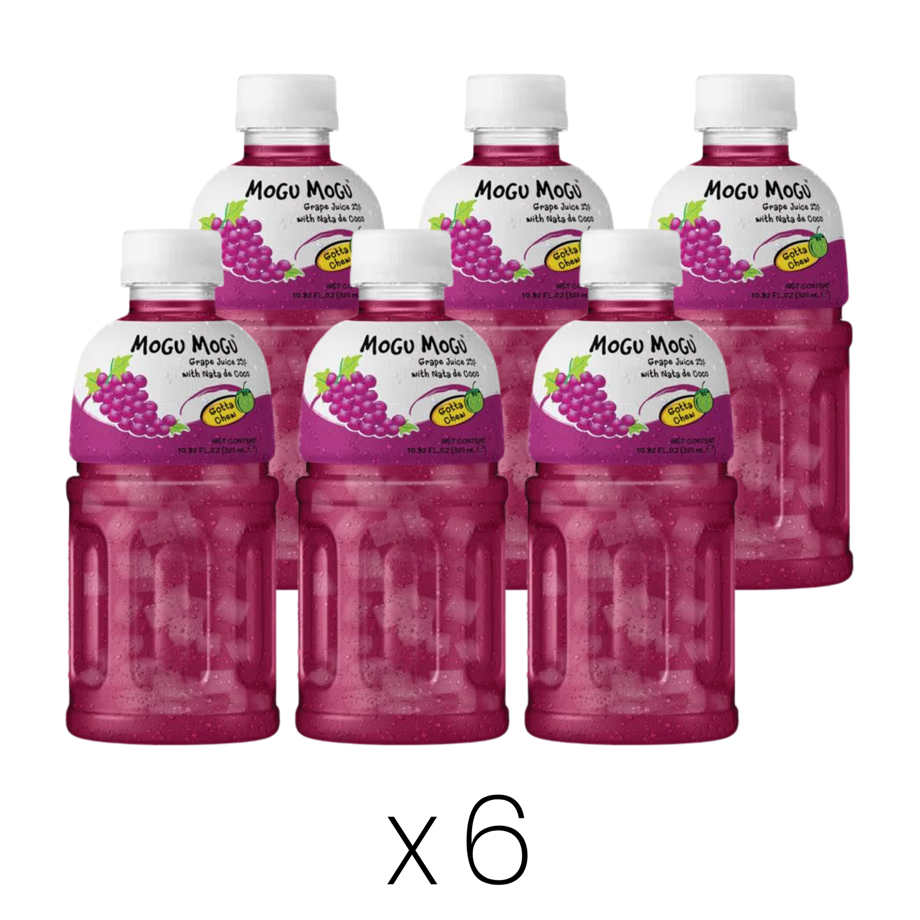 Mogu Mogu grape drink with nata de coco, 6-pack (British brand)