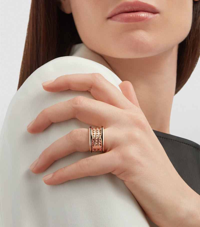 Bvlgari B.zero1 four-band ring rose gold black ceramic (British brand)