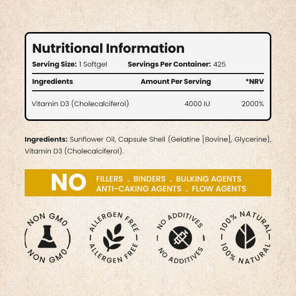 VitaBright 425 Vitamin D3 4000 IU softgels - British product
