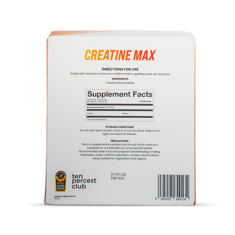 Ten Percent Club Creatine Max sachets 28 sachets - British product