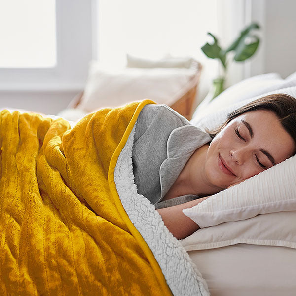 Cosi Home fleece and sherpa electric heated throw mustard (British brand)