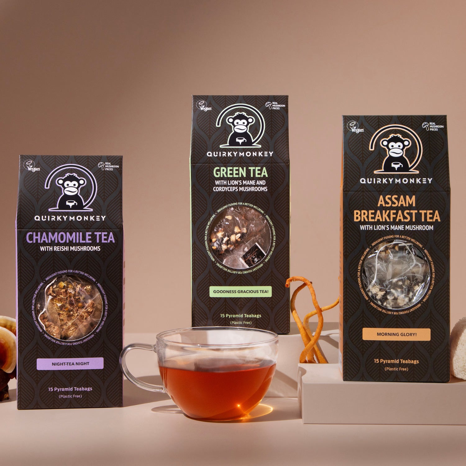 Quirky Monkey Lion's Mane Cordyceps green tea, UK version