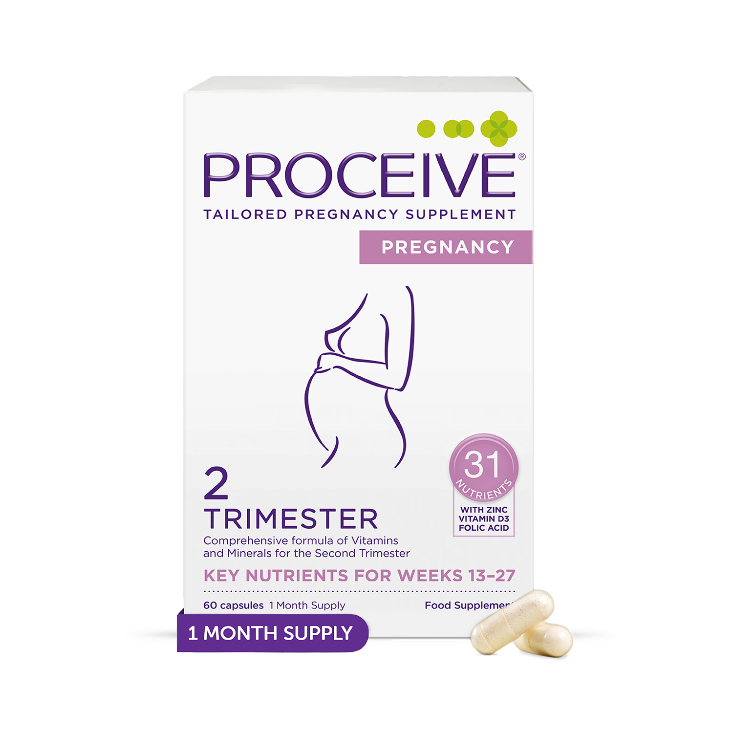 Proceive Maternity Multivitamin Trimester 2 60 Capsules, imported from the UK