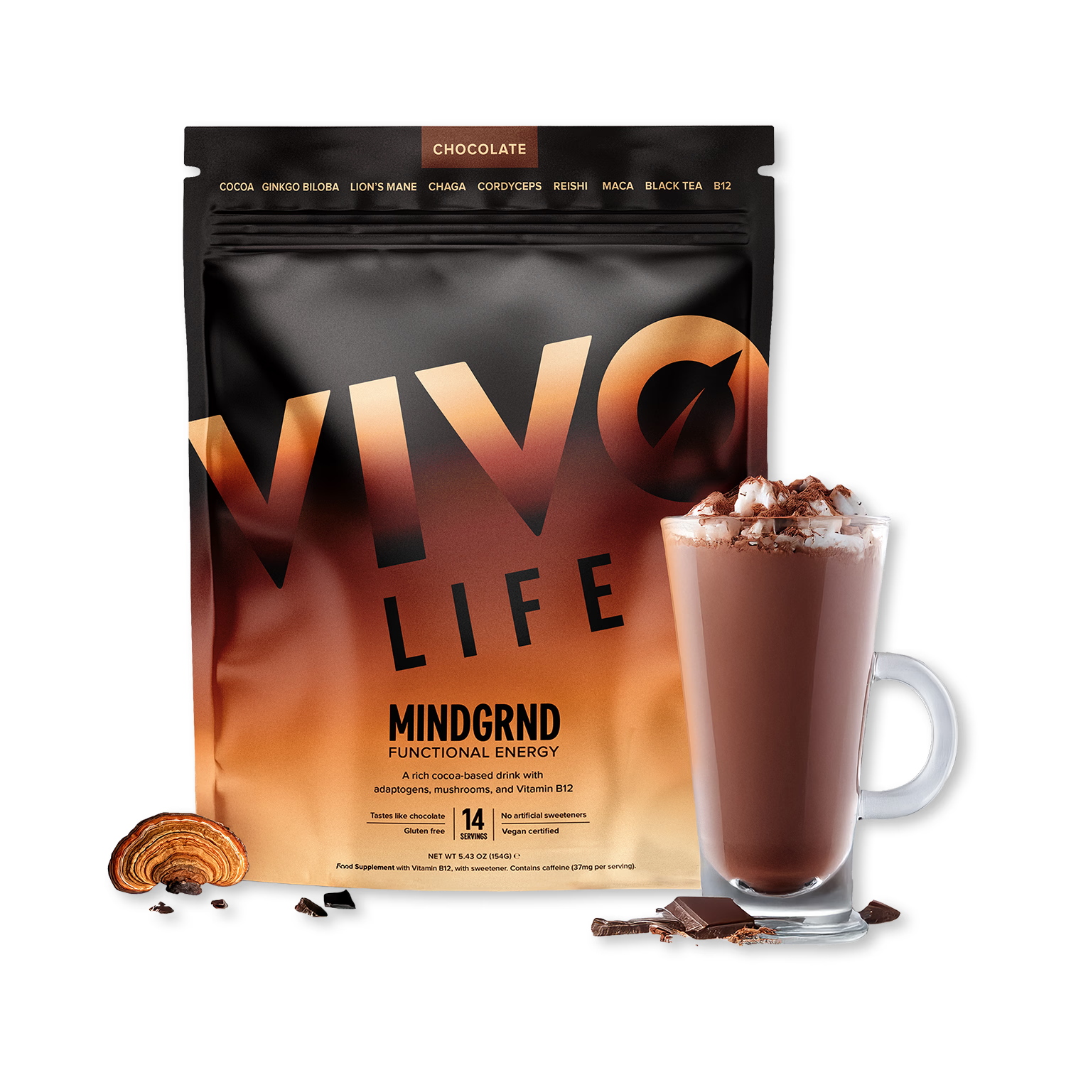 MINDGRND Functional Energy chocolate blend powder, UK productivity drink - British product