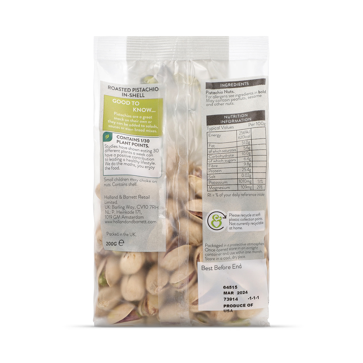 Holland & Barrett Roasted Pistachios 200g, UK version