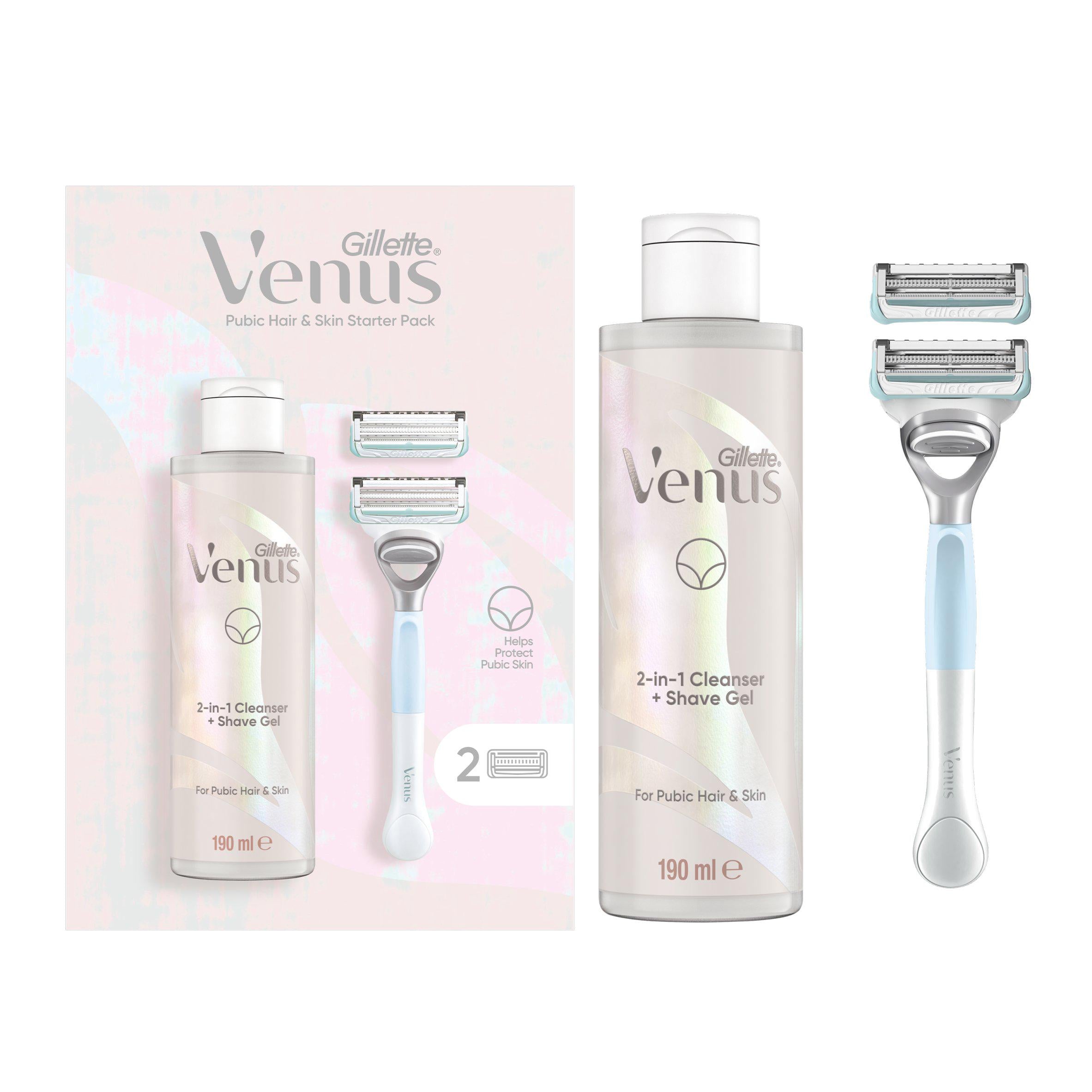 Gillette Venus For Pubic Hair & Skin Women's Razor 2 Blades 2in1 Shave Gel & Cleanser GOODS Sainsburys   