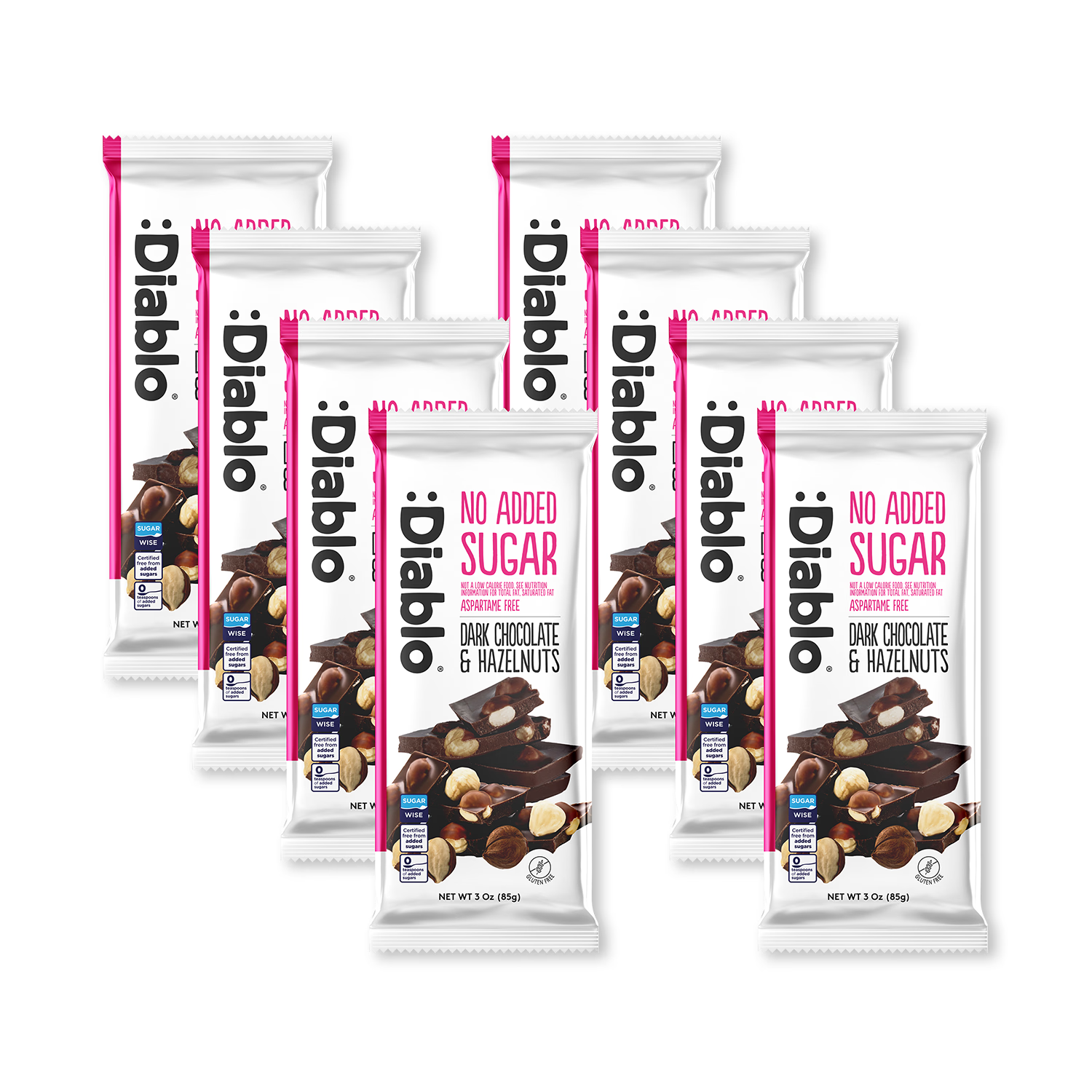 Diablo no added sugar dark chocolate hazelnuts bar 85g, UK version