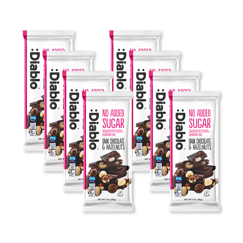 Diablo no added sugar dark chocolate hazelnuts bar 85g, UK version