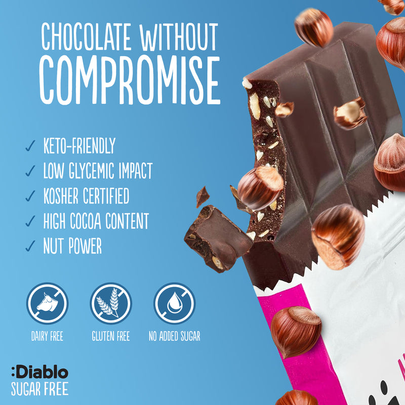 Diablo no added sugar dark chocolate hazelnuts bar 85g, UK version