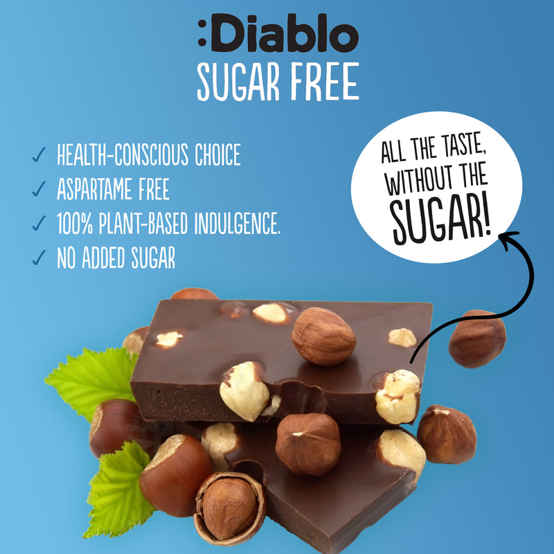Diablo no added sugar dark chocolate hazelnuts bar 85g, UK version
