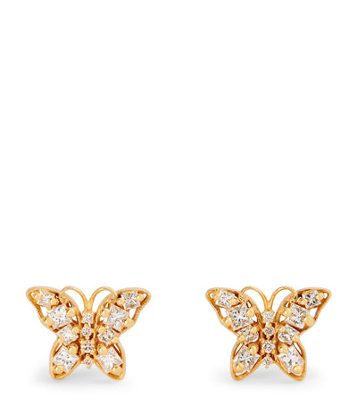 Harrods Suzanne Kalan Yellow Gold and Diamond Princess Mini Butterfly Stud Earrings- Buy online at McGrocer