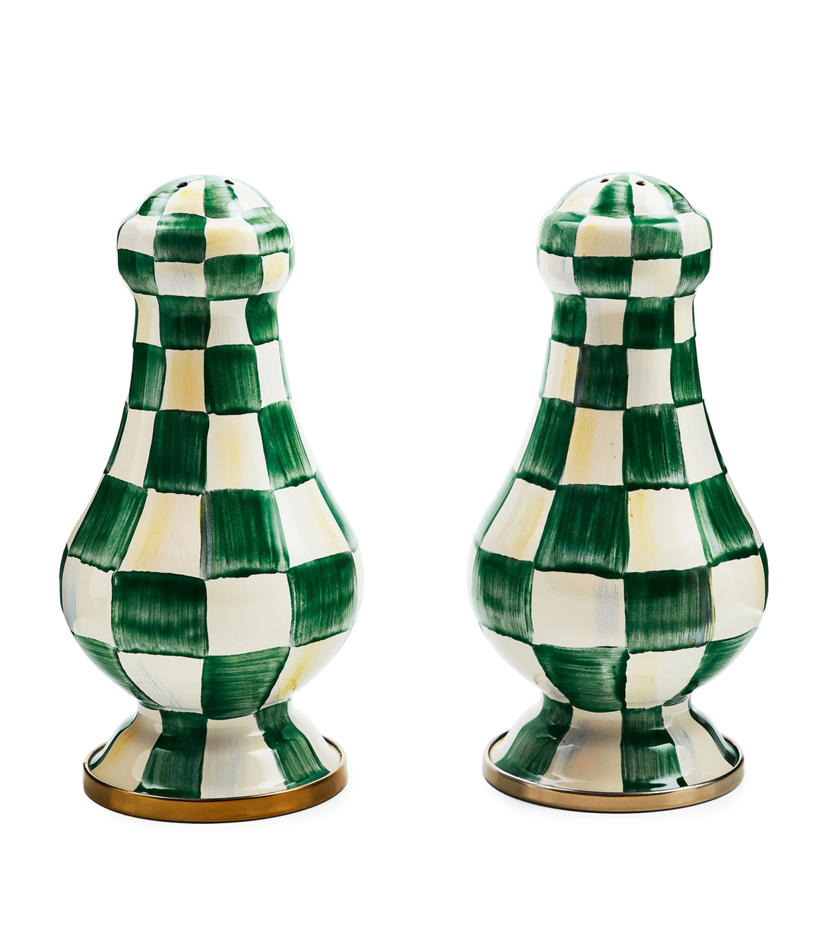 MacKenzie-Childs Large Emerald Check salt and pepper shakers, imported from the UK