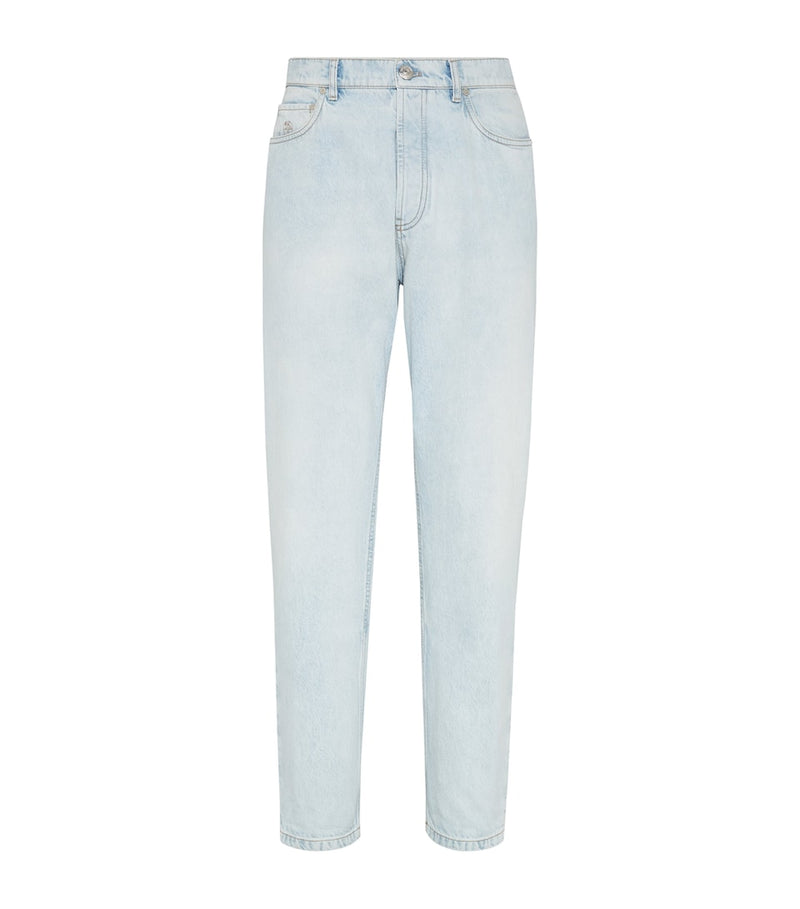 Slim-Fit Coloured Denim Biker Trousers with Multiple Zipped Pockets