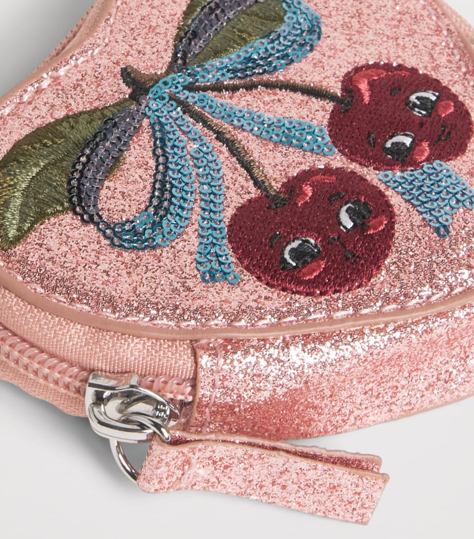 Konges Sløjd sequinned tut wallet heart shape cherries - British product