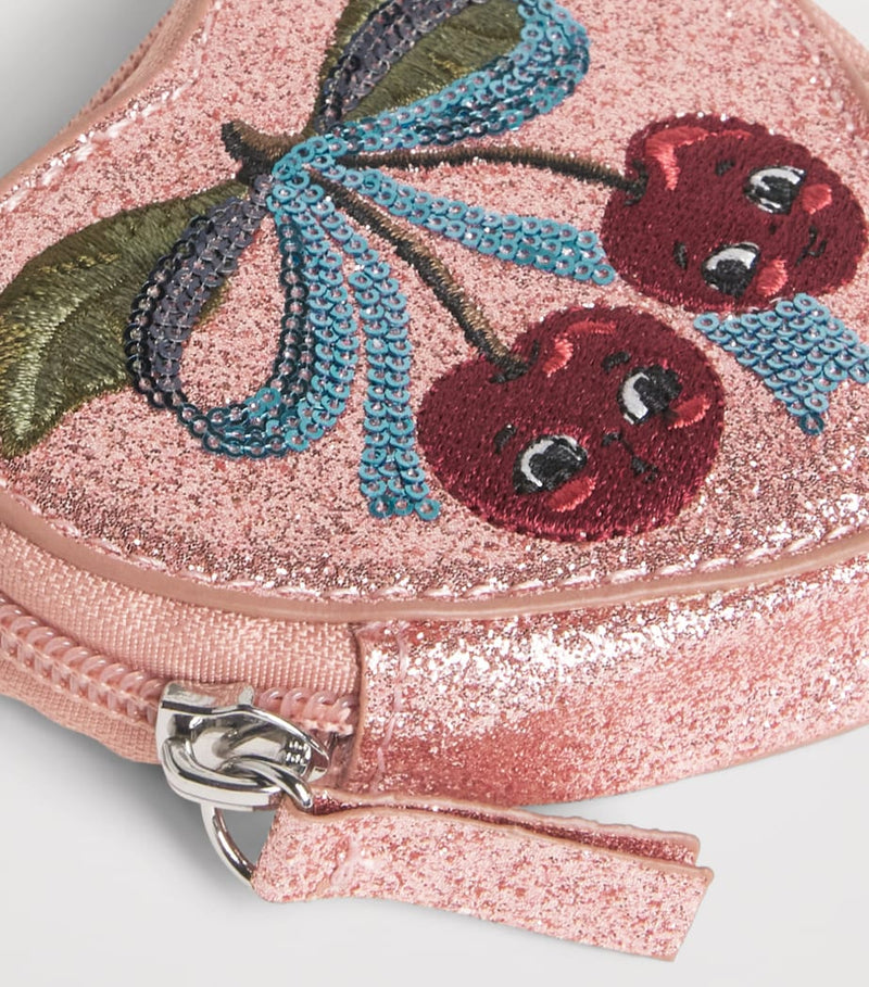 Konges Sløjd sequinned tut wallet heart shape cherries - British product