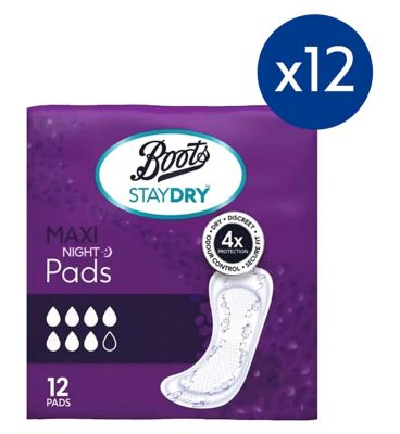 Staydry Maxi Night Pads for Moderate to Heavy Incontinence 12 Pack Bundle – 144 Liners