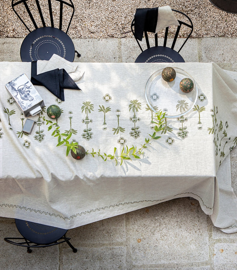 Alexandre Turpault Barbade palm print embroidered tablecloth 170cm x 320cm - British product
