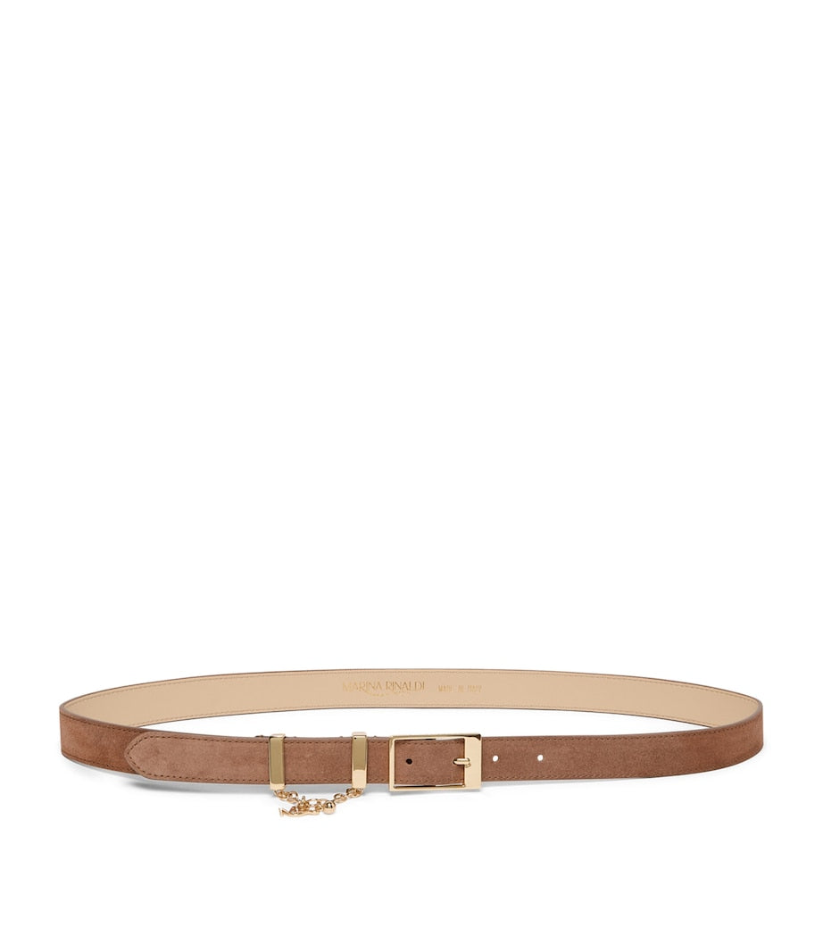Marina Rinaldi suede logo chain belt, UK version
