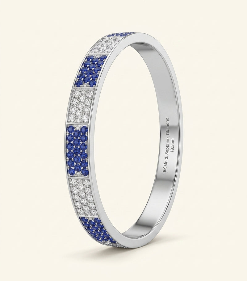 Cartier white gold LOVE bracelet with diamonds and sapphires, UK version