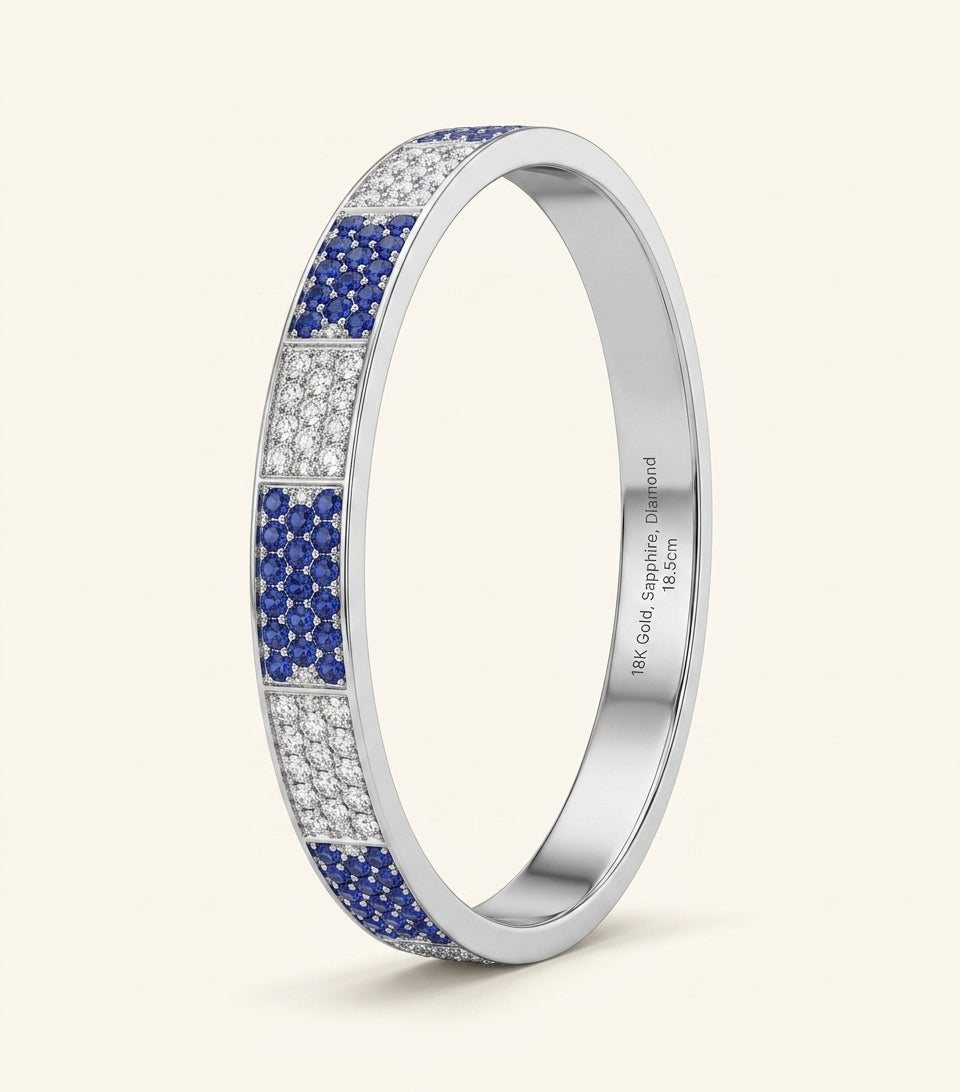 Cartier white gold LOVE bracelet with diamonds and sapphires, UK version