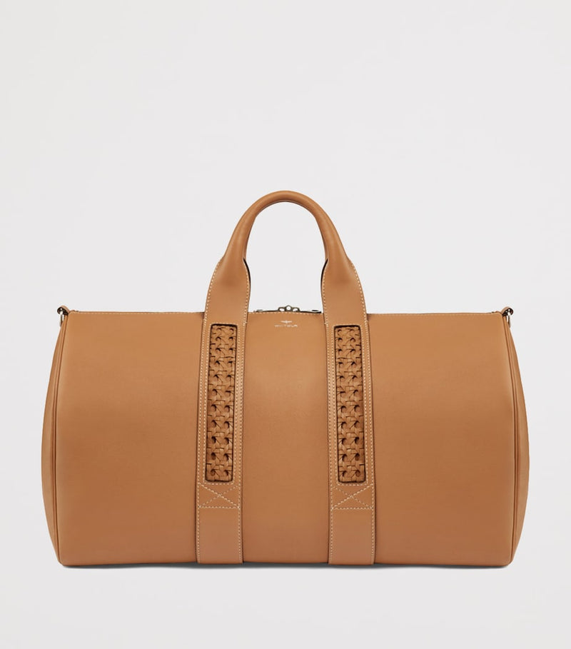Aviteur leather woven-detail holdall - British product