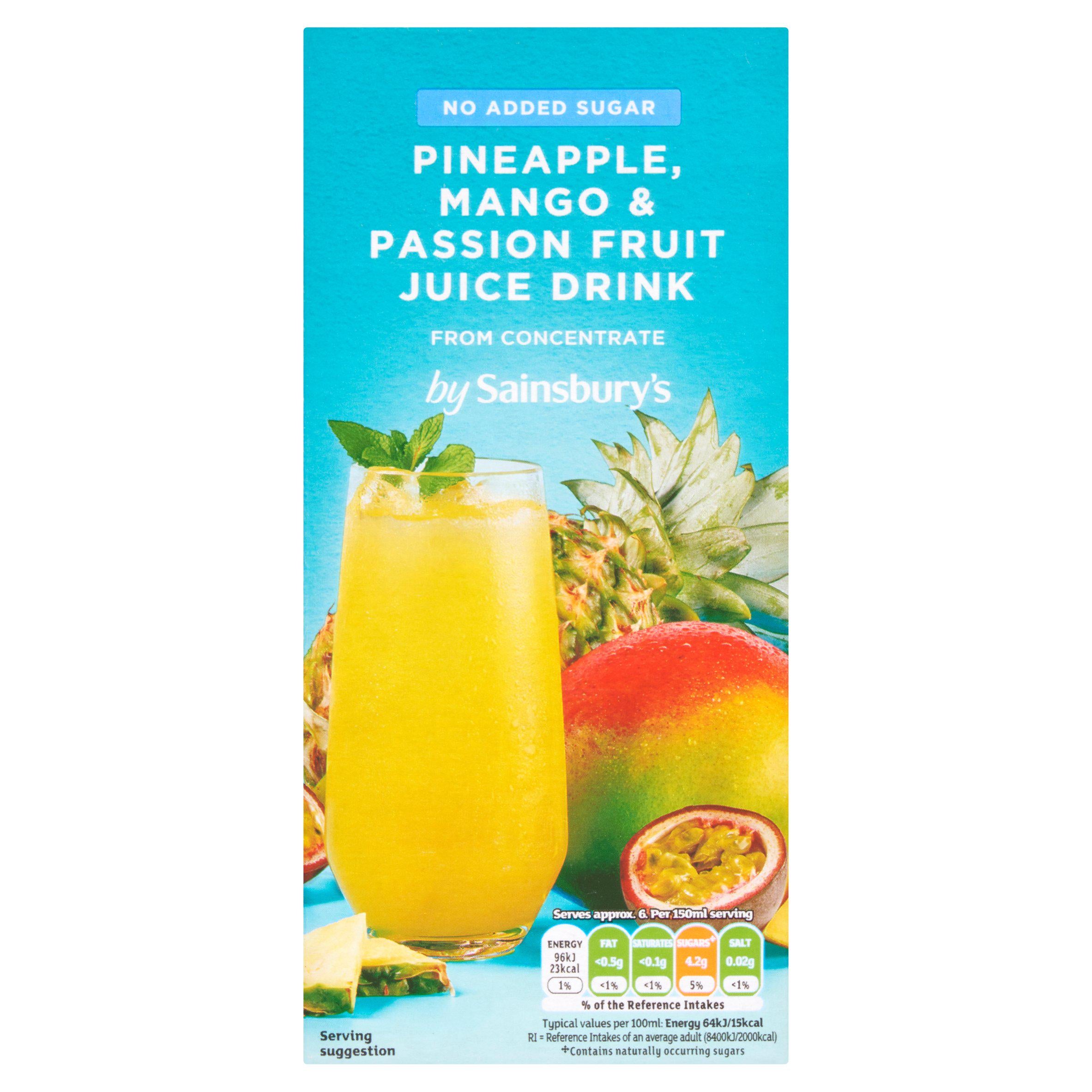 Sainsbury's No Added Sugar Pineapple Mango & Passion Fruit Juice Drink From Concentrate 1L GOODS Sainsburys   