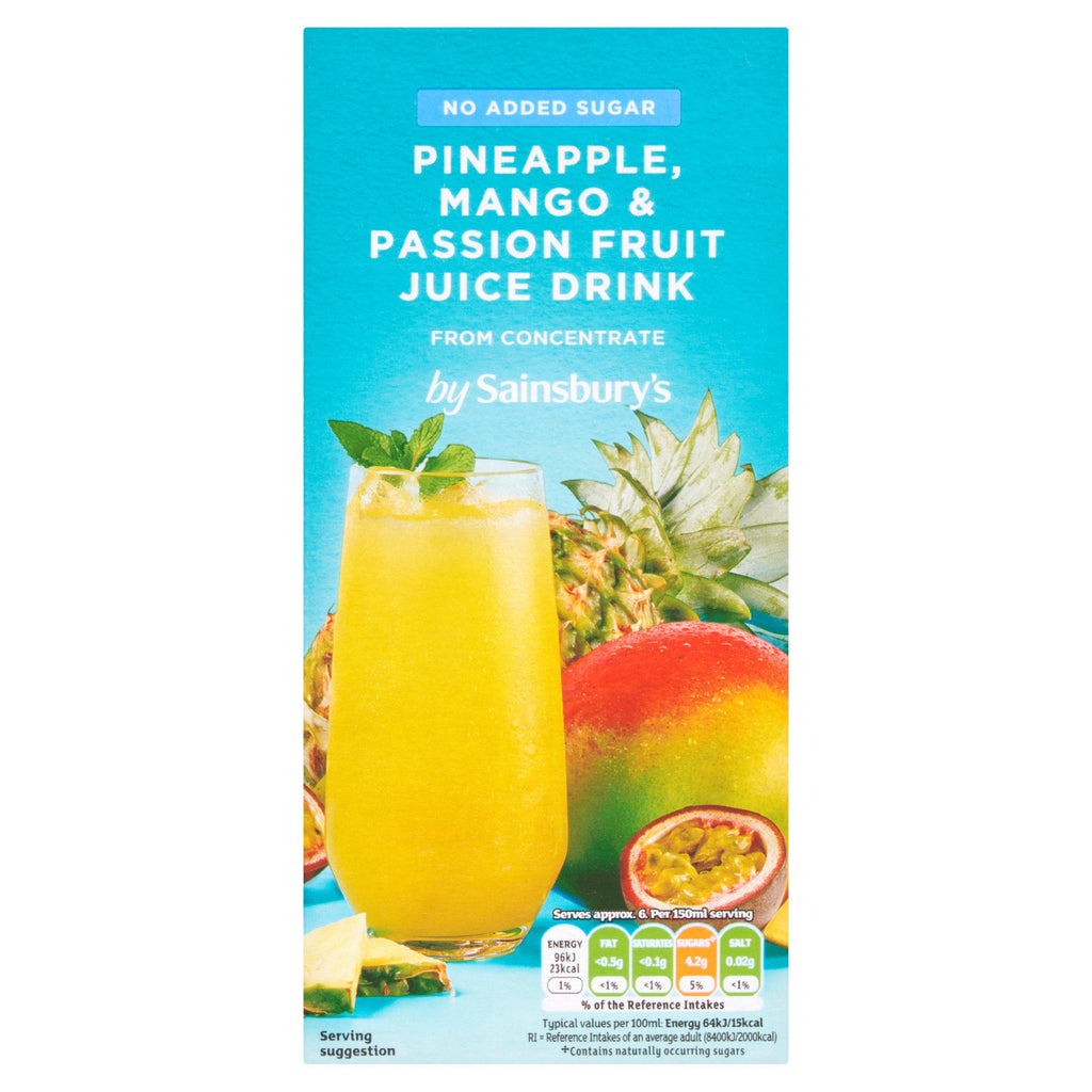 Sainsbury's No Added Sugar Pineapple Mango & Passion Fruit Juice Drink From Concentrate 1L