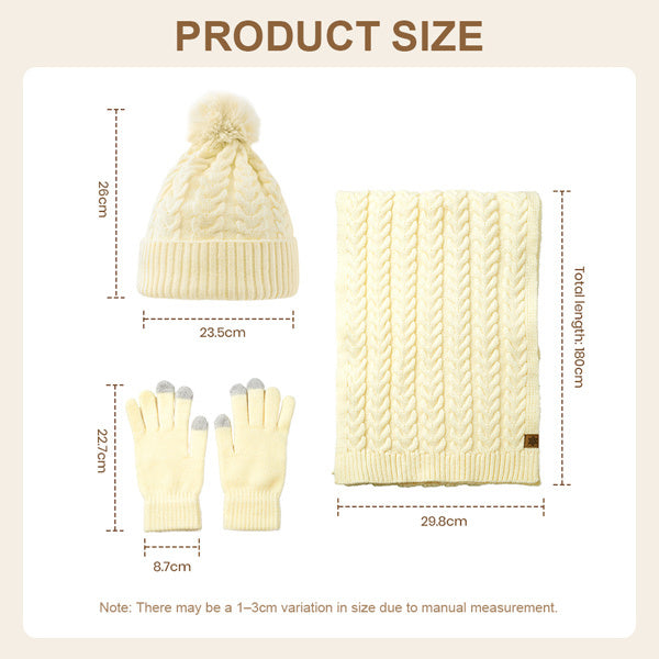 Livingandhome winter hat scarf gloves set beige - British product